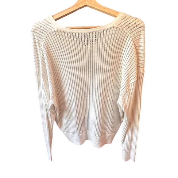 express dark academia white ribbed v neck cropped sweater oversized long sleeve - Picture 5 of 5